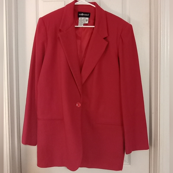 100% Wool Sag Harbor One Front Button Lined Women's Pink Suit Jacket Size 18 - Picture 3 of 10